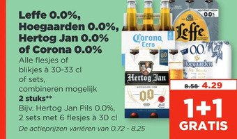PLUS Leffe 0.0%, hoegaarden 0.0%, hertog jan 0.0% of corona 0.0% aanbieding