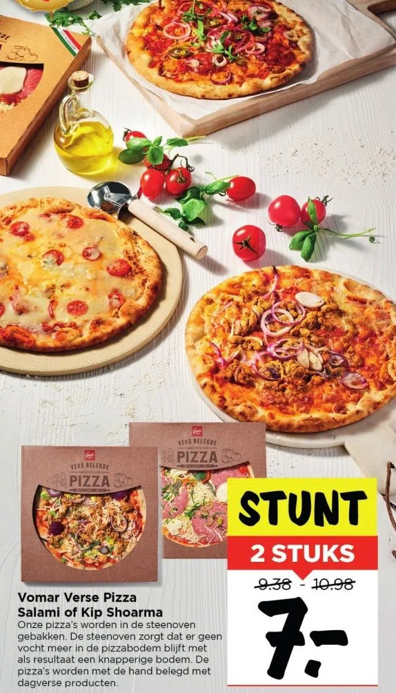 Vomar verse pizza salami of kip shoarma aanbieding bij Vomar