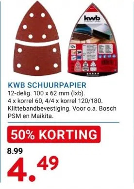 Kluswijs Kwb schuurpapier 12-delig. 100 x 62 mm (lxb). aanbieding