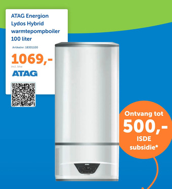 Warmteservice Atag energion lydos hybrid warmtepompboiler 100 liter aanbieding