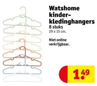 Kruidvat Watshome kinder kledinghangers 8 stuks 29 x 15 cm. aanbieding