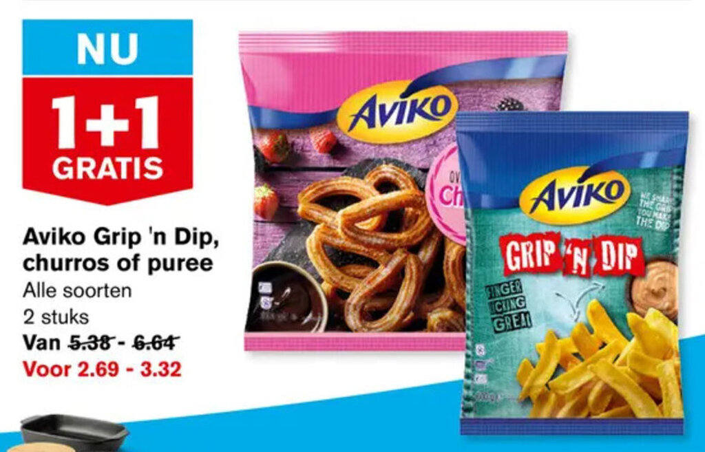 Aviko Grip 'n Dip churros of puree 2 stuks aanbieding bij Hoogvliet