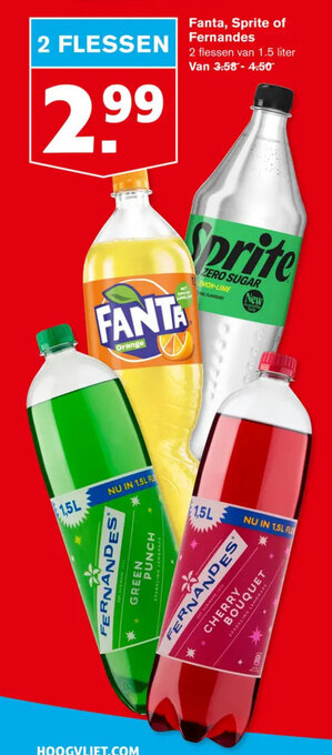 Hoogvliet Fanta, Sprite of FERNANDES aanbieding