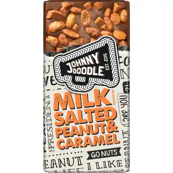 Dekamarkt Johnny doodle chocoladereep milk salted peanut & caramel aanbieding