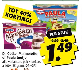 Boni Dr. Oetker Marmorette of Paula toetje 100/125 gram aanbieding