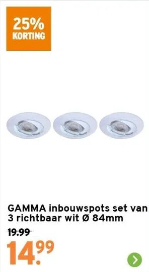 GAMMA Gamma inbouwspots set van 3 richtbaar wit ø 84mm aanbieding