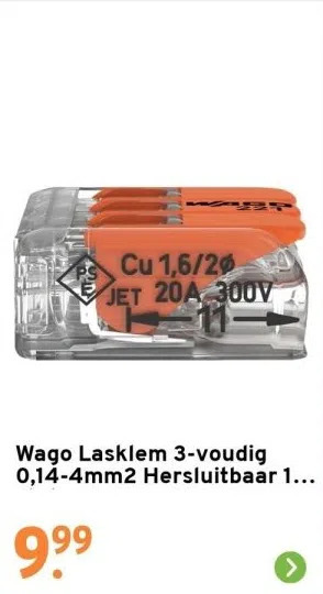 GAMMA Wago lasklem 3-voudig 0,14-4mm2 hersluitbaar 12 stuks aanbieding