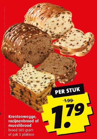 Boni Krentenwegge, rozijnenbrood of mueslibrood 500 gram aanbieding