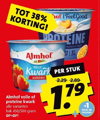 Boni Almhof volle of proteïne kwark 450/500 gram aanbieding