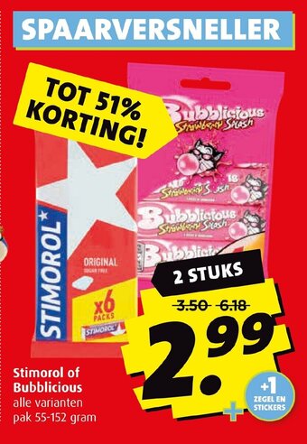 Boni Stimorol of Bubblicious 55-152 g 2 stuks aanbieding