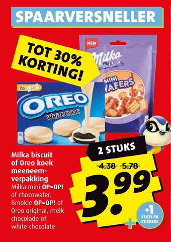 Boni Milka biscuit of Oreo koek meeneem verpakking 2 stuks aanbieding