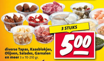 Nettorama diverse Tapas, Kaasblokjes, Olijven, Salades, Garnalen en meer 3 x 70-210 gr 3 STUKS aanbieding