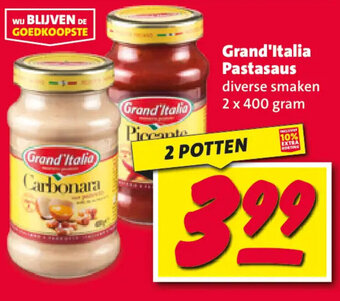 Nettorama Grand'Italia Pastasaus 2 x 400 gram 2 POTTEN aanbieding