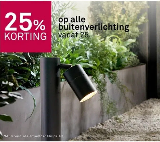 Karwei 25% korting op alle buitenverlichting vanaf 25,- aanbieding