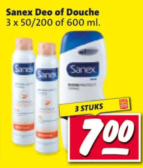 Nettorama Sanex Deo of Douche 3 x 50/200 of 600 ml 3 STUKS aanbieding