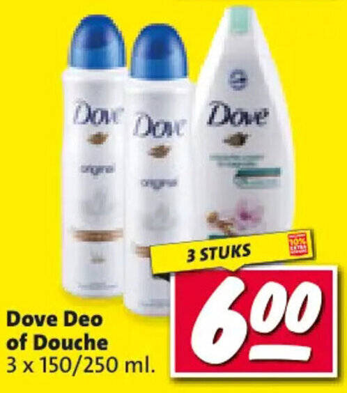 Nettorama Dove Deo of Douche 3x150/250 ml 3 STUKS aanbieding