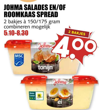 MCD Supermarkt Johma salades en/of roomkaas spread aanbieding