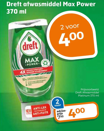 Trekpleister Dreft afwasmiddel max power 370 ml aanbieding