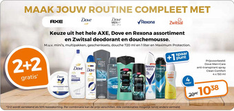 Trekpleister Keuze uit het hele axe, dove en rexona assortiment en zwitsal deodorant en douchemousse. aanbieding