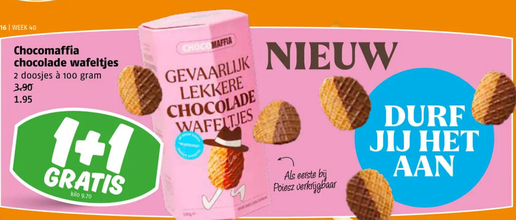 Poiesz Chocomaffia chocolade wafeltjes  100 gram aanbieding