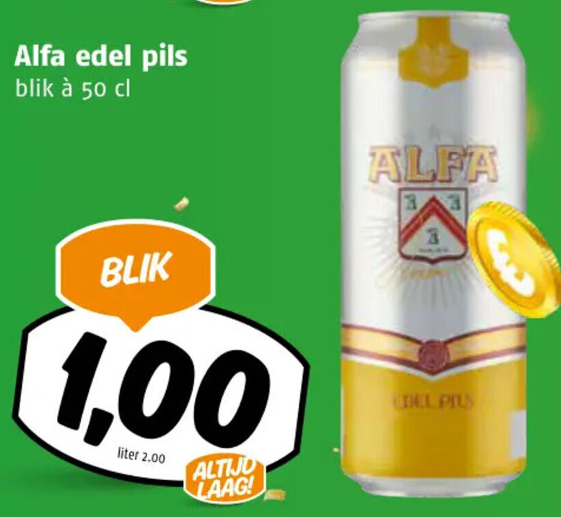 Poiesz Alfa edel pils blik à 50 cl aanbieding