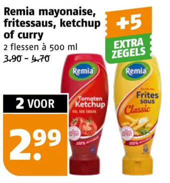 Poiesz Remia mayonaise, fritessaus, ketchup of curry 500ml aanbieding