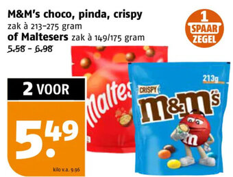 Poiesz M&M's choco, pinda, crispy of Maltesers aanbieding