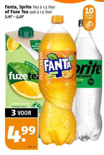 Poiesz Fanta, Sprite of Fuze Tea 1.5 liter aanbieding