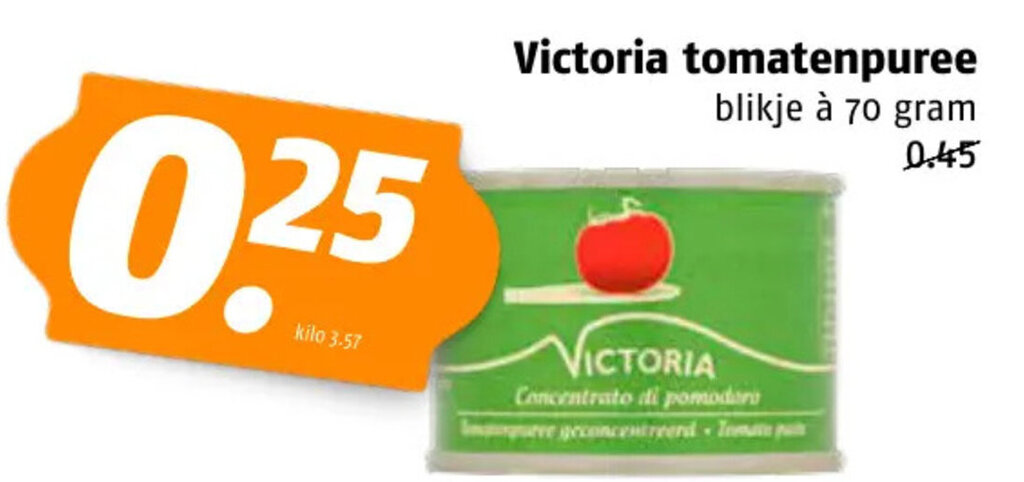 Poiesz Victoria tomatenpuree blikje à 70 gram aanbieding