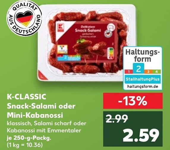 KCLASSIC SnackSalami oder MiniKabanossi aanbieding bij Kaufland DE