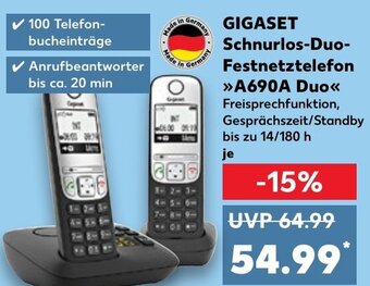 Kaufland DE GIGASET Schnurlos-Duo-Festnetztelefon A690A Duo aanbieding