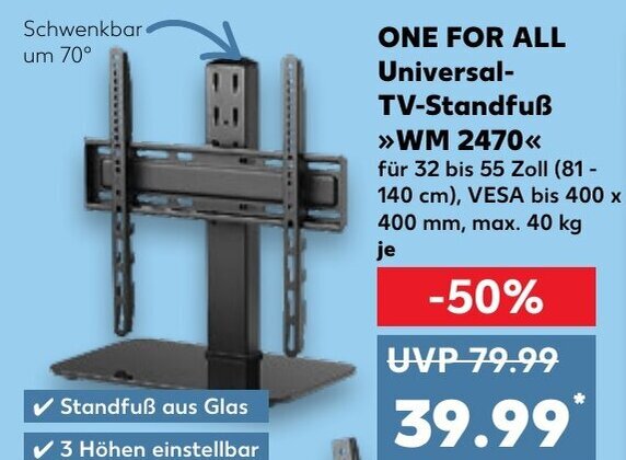 Soporte De TV Sobremesa One For All WM2470 - Para TV De 32 A 55 Pulgadas, Giratorio Y Regulable En Altura
