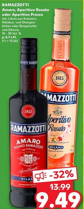 Kaufland DE RAMAZZOTTI Amaro, Aperitivo Rosato oder Aperitivo Fresco aanbieding