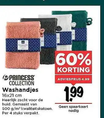 Vomar Voordeelmarkt Princess Collection Washandjes 16x21 Cm 60% Korting aanbieding