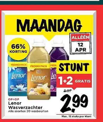 Vomar Voordeelmarkt Lenor Wasverzachter 1+2 Gratis 66% Korting aanbieding