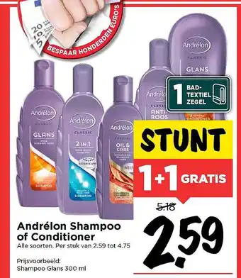 Vomar Voordeelmarkt Andrélon Shampoo Of Conditioner 1+1 Gratis aanbieding