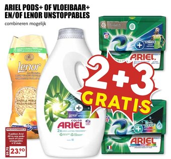 De Boerenschuur ARIEL PODS+OF VLOEIBAAR+ EN/OF LENOR UNSTOPPABLES aanbieding