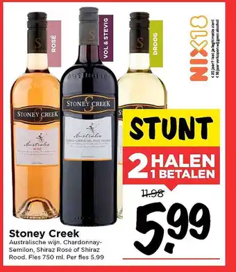 Vomar Voordeelmarkt Stoney Creek Chardonnay-Semilon, Shiraz Rosé Of Shiraz Rood 750ml aanbieding
