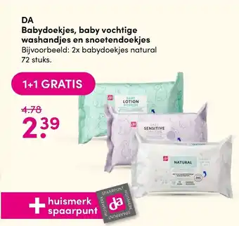 DA Da Babydoekjes, baby vochtige washandjes en snoetendoekjes aanbieding