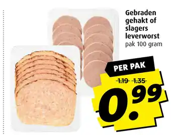 Boni Gebraden gehakt of Slagers leverworst 100g aanbieding