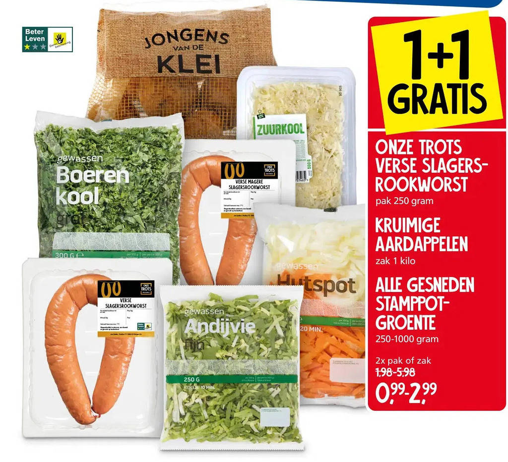 Jan Linders Onze trots verse slagersrookworst, kruimige aardappelen aanbieding