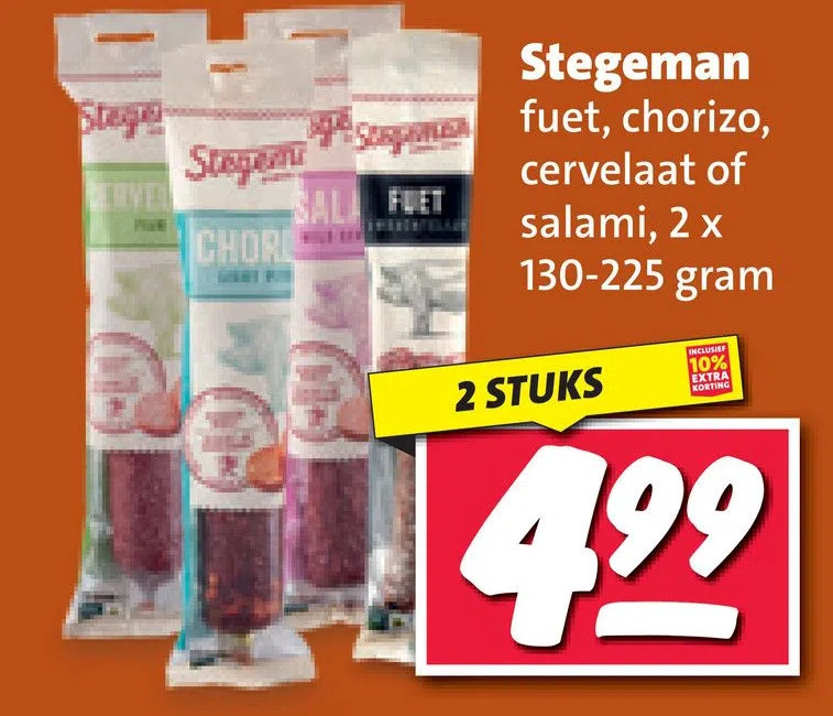 Stegeman fuet, chorizo, cervelaat of salami aanbieding bij Nettorama