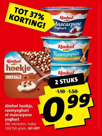 Boni Almhof Hoekje, Mascarpone yoghurt of Roomyoghurt 2*130-150g aanbieding