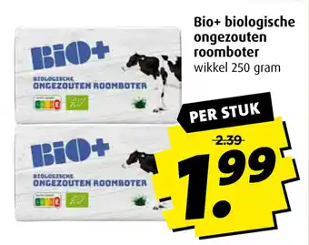 Boni Bio+ Biologische ongezouten roomboter 250g aanbieding