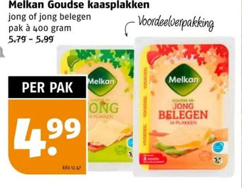 Poiesz Melkan goudse kaasplakken jong of jong belegen pak à 400 gram aanbieding