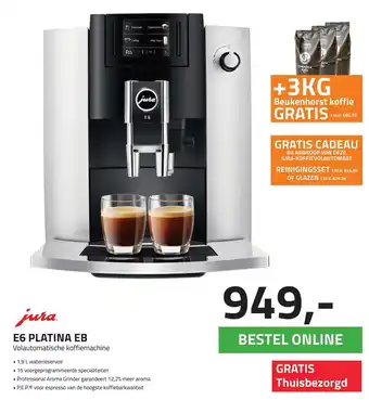 Obbink jura E6 Platina EB volautomatische koffiemachine aanbieding