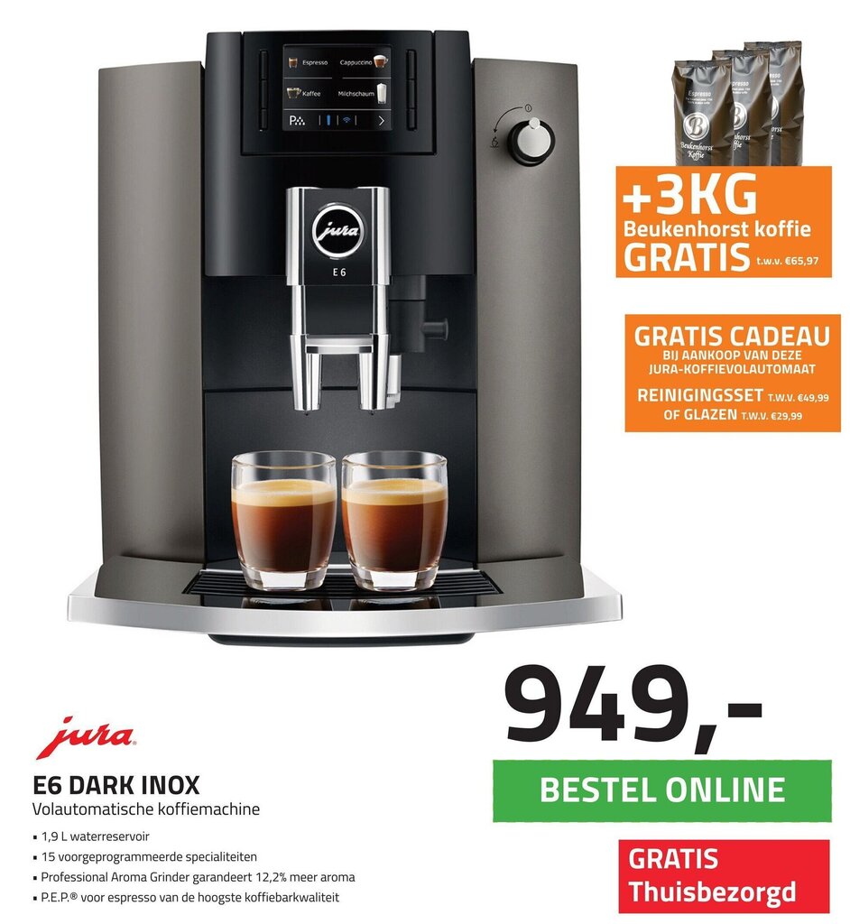 jura E6 Dark Inox volautomatische koffiemachine aanbieding bij Obbink