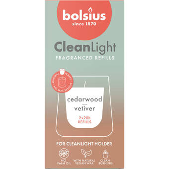 Blokker Bolsius geurkaars clean light navulling s/2 - cedarwood vertiver aanbieding