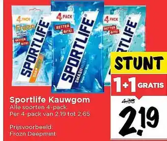 Vomar Voordeelmarkt Sportlif Kauwgom 1+1 Gratis aanbieding