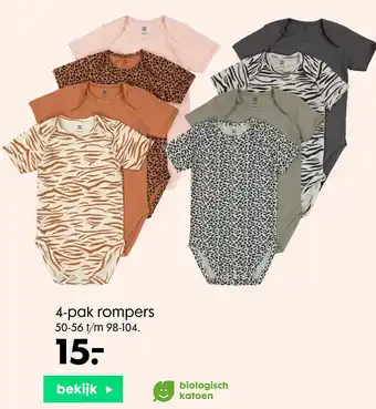 HEMA 4-pak rompers aanbieding